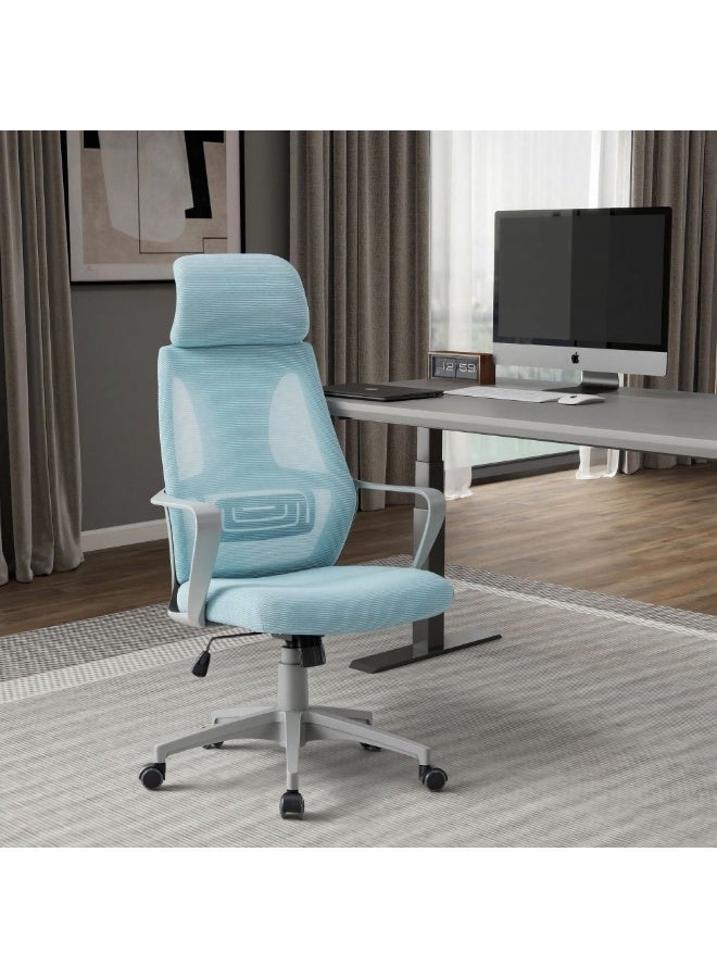DANUBE HOME Baston High Back Office Chair Ergonomic Office Chair | Modern Desk Computer Chair | Swivel Office Chair | Adjustable Height Chair L61xW60xH117-127cm - Blue - Image 1