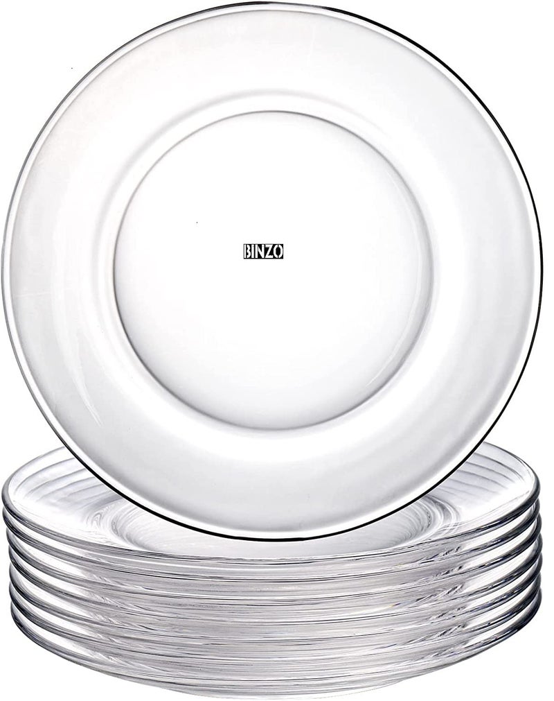 BINZO Glass Dinner Plates Set of 6 10 Inch Big Full Size Plate for Eating Dinner Microwave Dishwasher Safe Transparent Pack of 10 Inch Set of 6 pcs - Image 1
