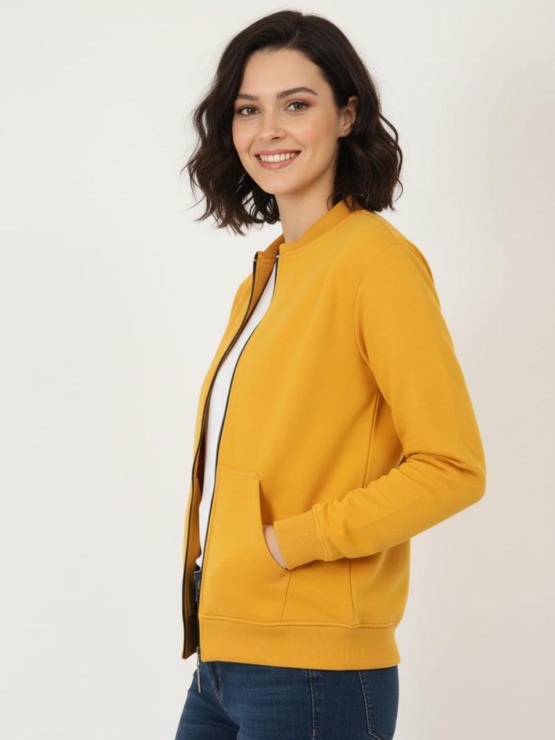 LEOTUDE Full Sleeve Loose Fit Side Pocket Bomber Jacket For Women (GRL_JKT02_BLK_C1_P_Mustard_L) - Image 2