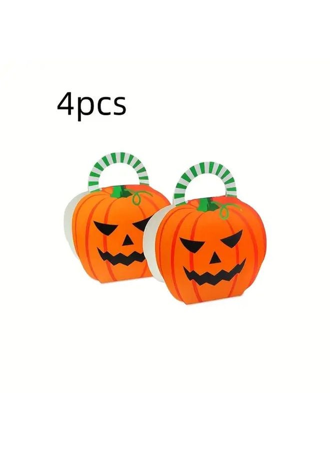 4 قطع صناديق هدايا يقطين هالويين برتقالية كبيرة للحلوى والحفلات - Image 1