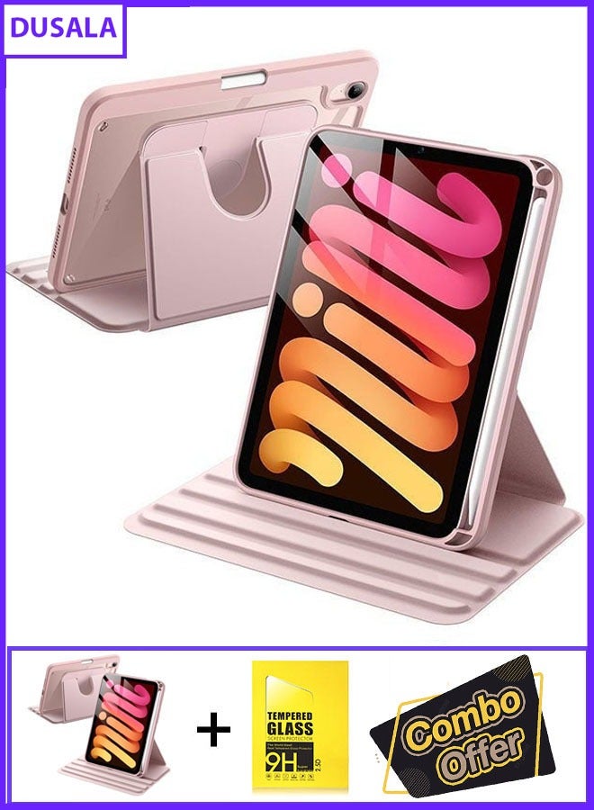 DUSALA 2 in 1 Rotating Case for iPad Mini 4 2015 (4th Generation 7.9 inch) with Pencil Holder,360 Degree Rotation Protective Stand Slim Cover Clear Back, Auto Wake/Sleep With Tempered Glass - Image 1