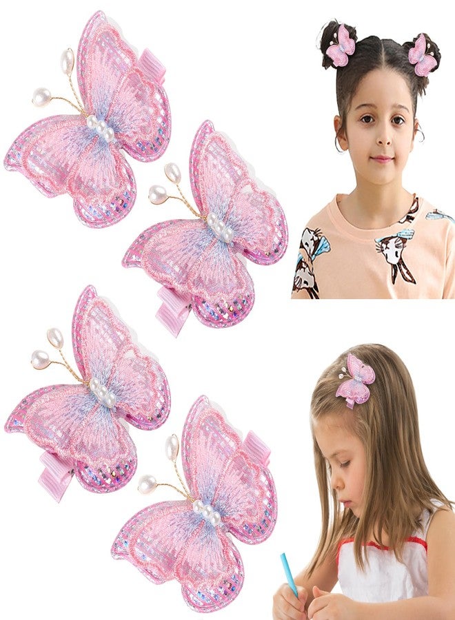 RAINBOW WSK مجموعة مشابك شعر على شكل فراشة للأطفال من رينبو WSK، 4 قطع، مشابك شعر لطيفة للبنات والرضع والأطفال الصغار، مشابك معدنية مانعة للانزلاق، مشابك شعر دانتيل على شكل فراشة، إكسسوارات شعر للأطفال YZ054 (وردي) - Image 1