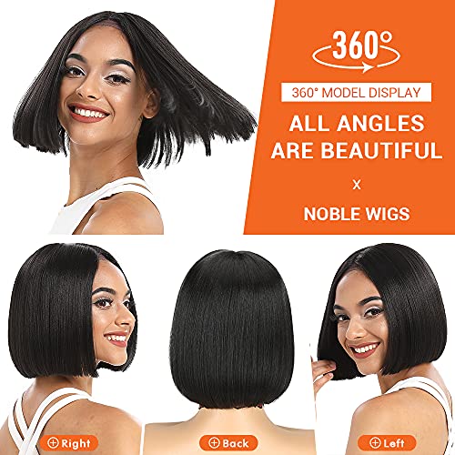 NOBLE Black Bob Wigs for Women Short Straight T Part HD Lace Front Wigs 150 Density Heat Resistant Synthetic Blunt Cut Bob Wigs for Party and Daily Use 10 Inch Natural Black - Image 5