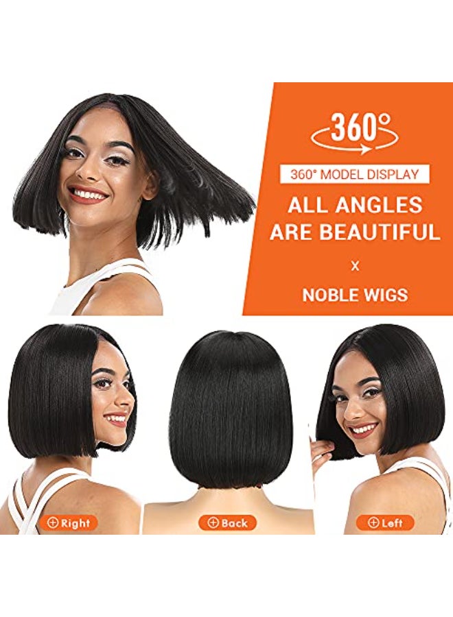 NOBLE Black Bob Wigs for Women Short Straight T Part HD Lace Front Wigs 150 Density Heat Resistant Synthetic Blunt Cut Bob Wigs for Party and Daily Use 10 Inch Natural Black - Image 4