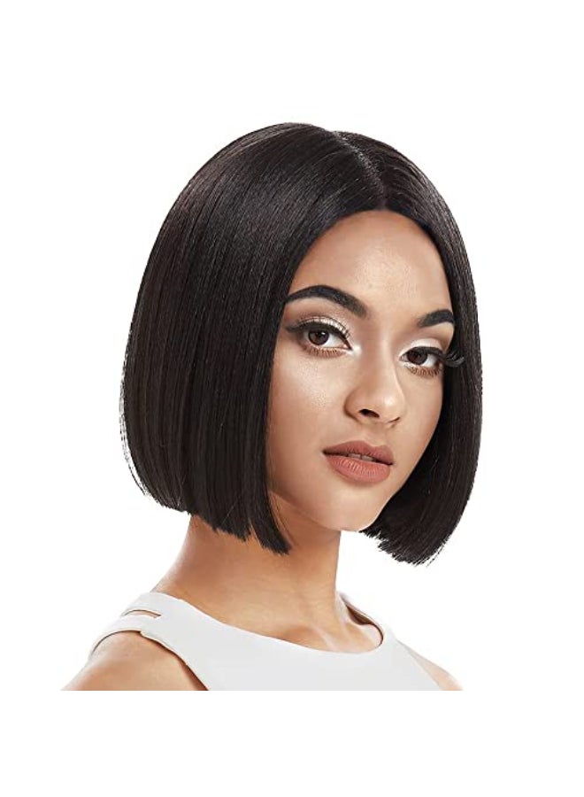 NOBLE Black Bob Wigs for Women Short Straight T Part HD Lace Front Wigs 150 Density Heat Resistant Synthetic Blunt Cut Bob Wigs for Party and Daily Use 10 Inch Natural Black - Image 1