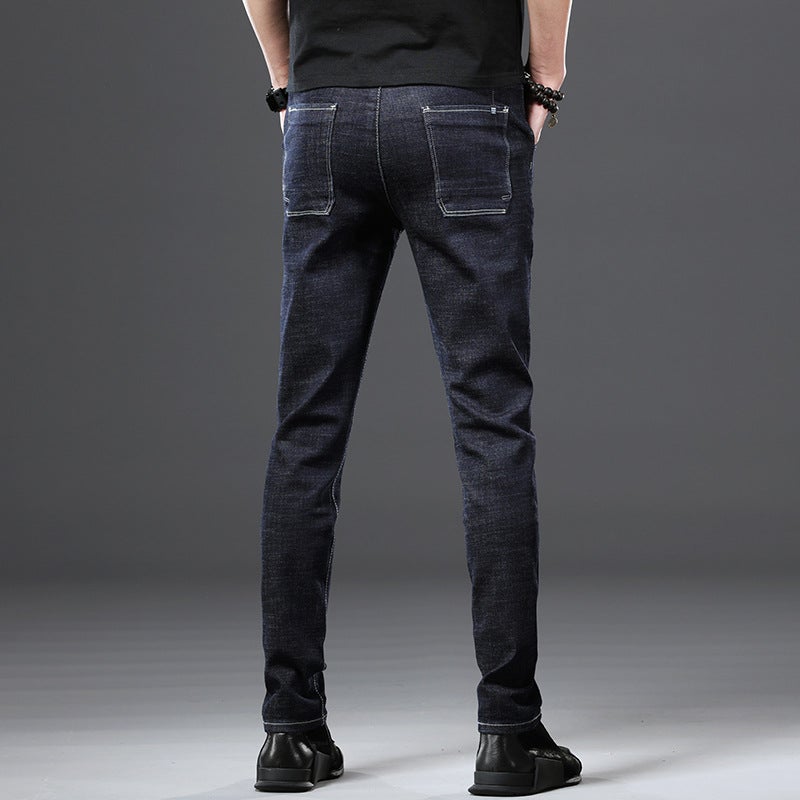 Generic Spring and Summer Youth Trousers Jeans Mens Slim-Fit Stretch Skinny Jeans Mens Pants Black Jeans Mens Pants Dark Blue 