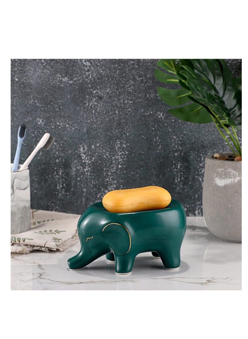SYOSI SYOSI, Ceramic Elephant Soap Dish Holder, Self Draining Soap Container Holder, Lovely Animal Drainable Soap Tray for Bathroom Sink Tub, Kitchen  - Image 1