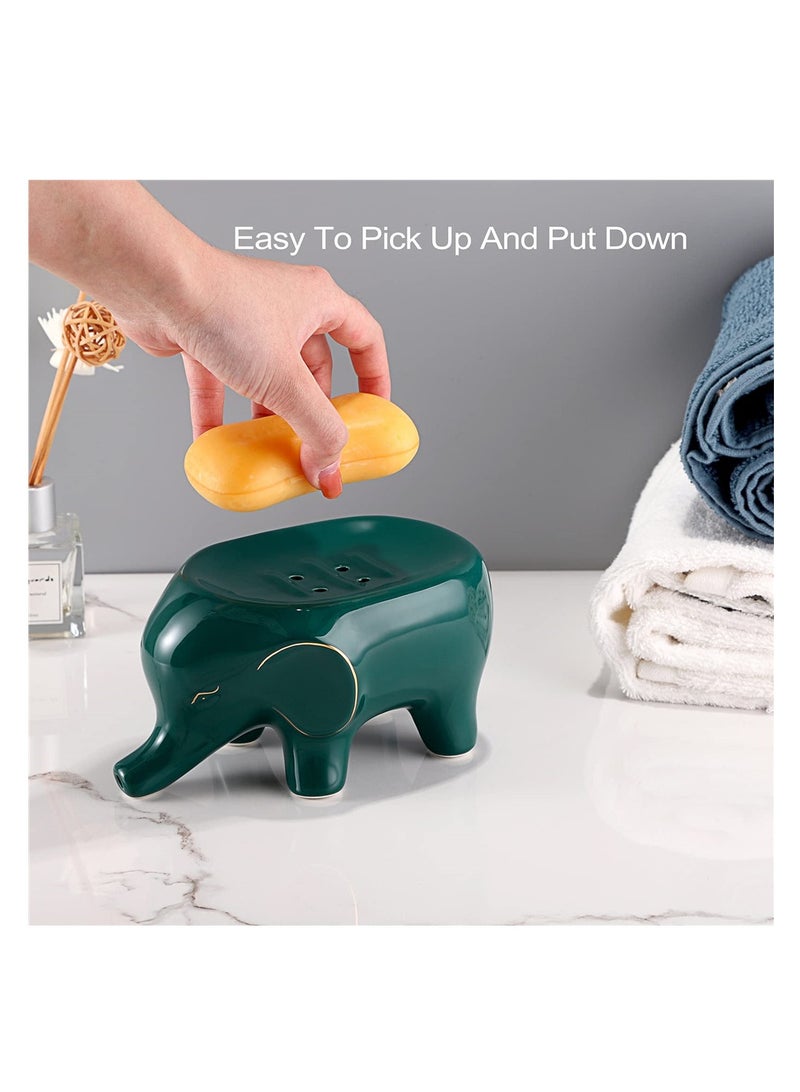 SYOSI SYOSI, Ceramic Elephant Soap Dish Holder, Self Draining Soap Container Holder, Lovely Animal Drainable Soap Tray for Bathroom Sink Tub, Kitchen  - Image 5