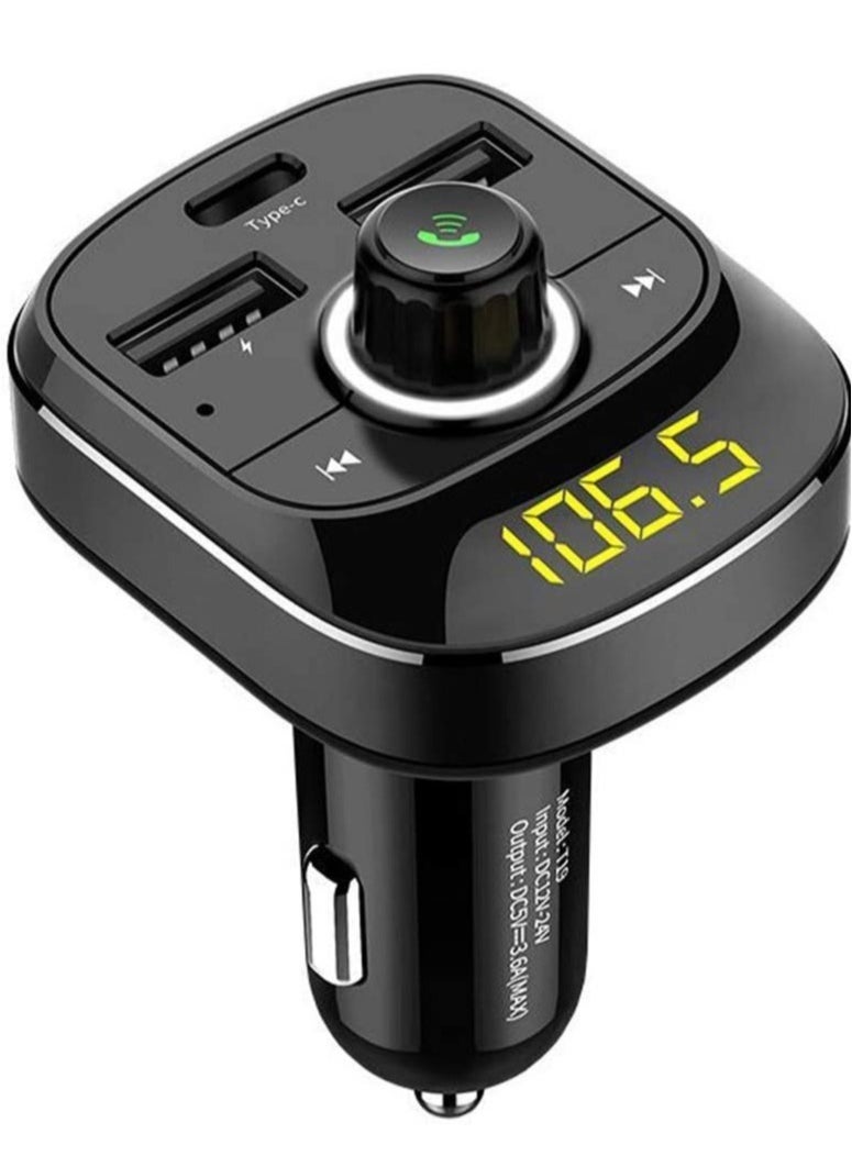 Fm Transmitter For Car, Bluetooth 5.0 Car Radio Audio Adapter With Qc3.0 Quick Charge, Pd Charge Port, Usb Drive, Tf Card, Mp3 Player, Support Hands-Free Calling, Black - Image 1