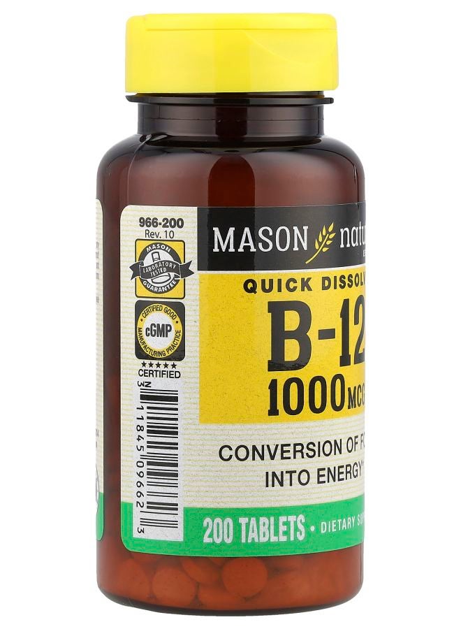 Mason Natural Vitamin B-12 Quick Dissolve 1000 mcg 200 Tablets - Image 2
