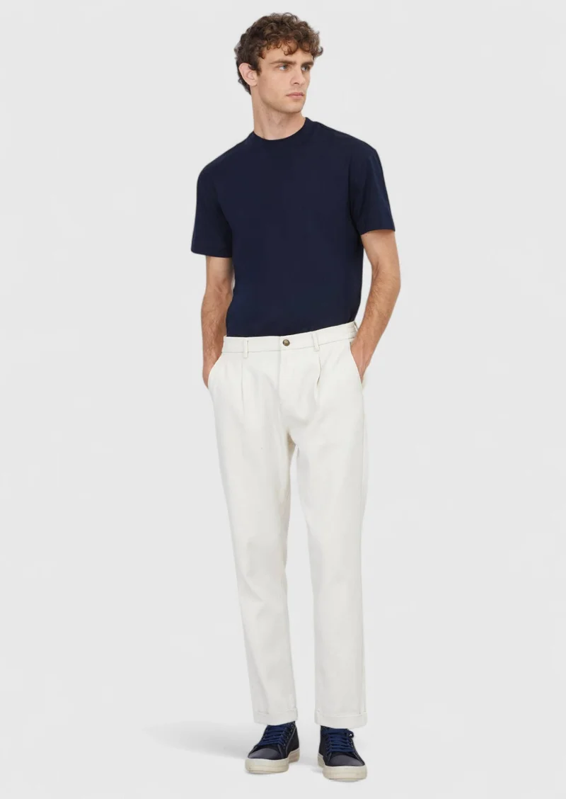 RAMSEY Navy Blue Plain Crew Neck 100% Cotton T-Shirt