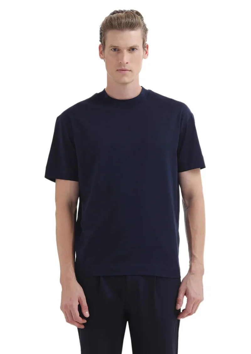 RAMSEY Navy Blue Plain Crew Neck 100% Cotton T-Shirt