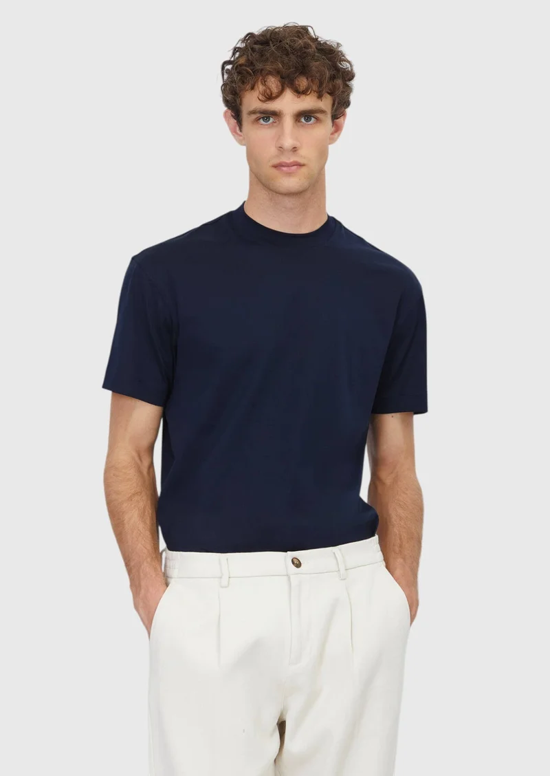 RAMSEY Navy Blue Plain Crew Neck 100% Cotton T-Shirt