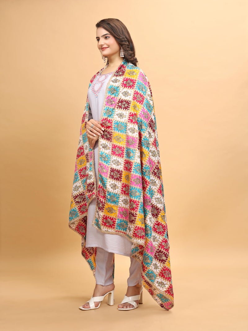 KEMZA Women's Silk Blend Printed Multicolor Dupatta For Wedding And Festival - Image 3