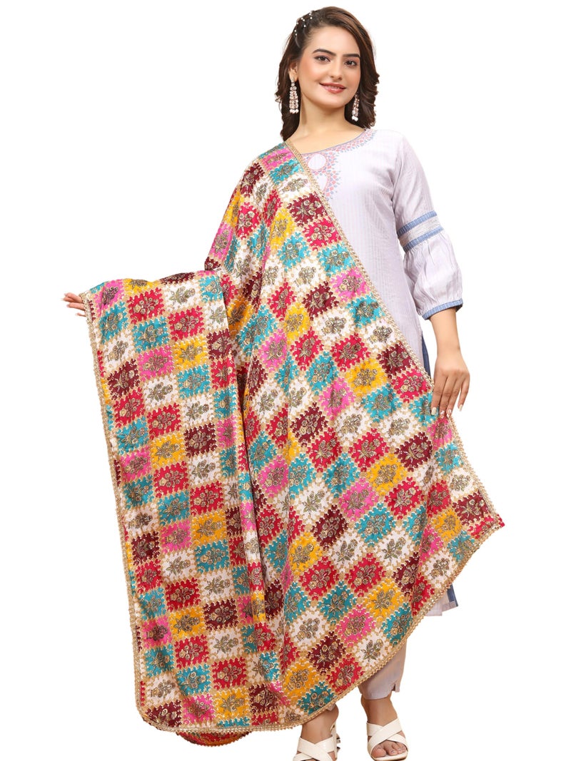 KEMZA Women's Silk Blend Printed Multicolor Dupatta For Wedding And Festival - Image 1