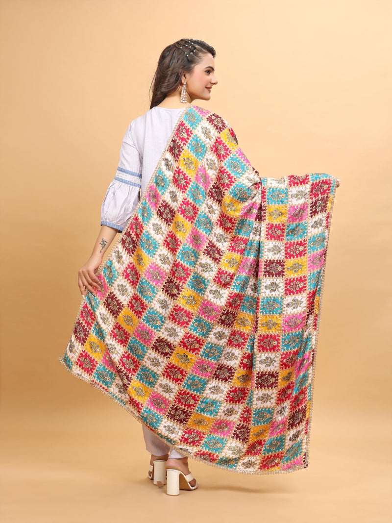 KEMZA Women's Silk Blend Printed Multicolor Dupatta For Wedding And Festival - Image 5