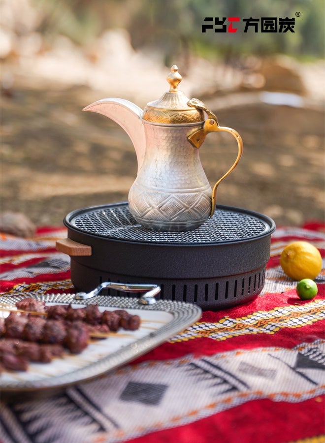 أف واي سي مجموعة شواية فحم دائرية ودفاية متعددة الاستخدامات للشواء وتحضير الشاي والطبخ | تشمل صينية شبكية + 24 قطعة فحم سريع الاشتعال - Image 4