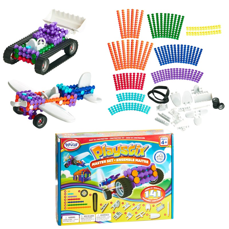 POPULAR PLAYTHINGS Playstix Master Set Construction Toy Building Blocks 141 Piece Kit - Image 1