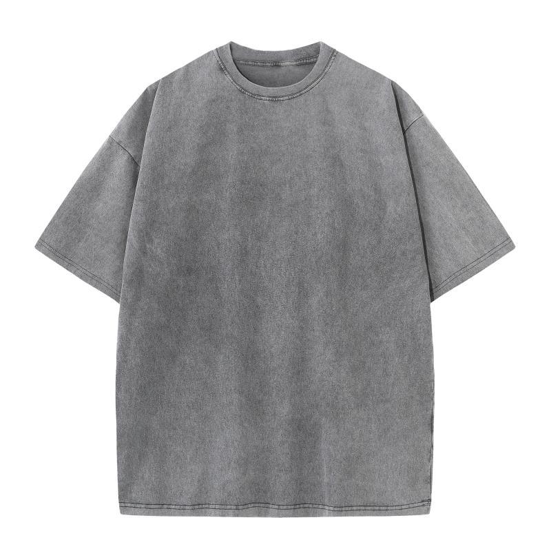 YBJ-023X new fashion brand heavy washed old batik distressed 230g round neck T-shirt oversize style - Image 1