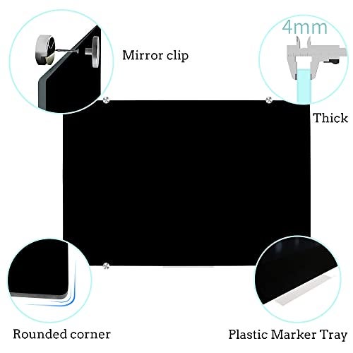 DEVELOP Magnetic Black Glass Dry Erase Board, 90 x 60 cm, Modern Tempered Glass Whiteboard for Wall, Frameless White Board with Marker Tray, 4 Markers, 2 Magnets, 1 Eraser - Image 2