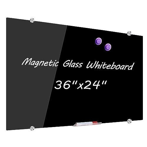 DEVELOP Magnetic Black Glass Dry Erase Board, 90 x 60 cm, Modern Tempered Glass Whiteboard for Wall, Frameless White Board with Marker Tray, 4 Markers, 2 Magnets, 1 Eraser - Image 1