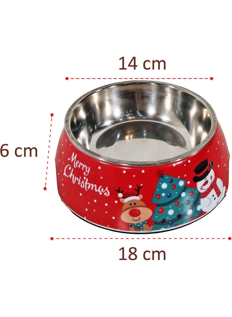 أن ان سي بيتس وعاء طعام للكلاب مع وعاء من الفولاذ المقاوم للصدأ، بنمط عيد الميلاد، وقاعدة غير قابلة للانزلاق، وعاء طعام للحيوانات الأليفة شديد التحمل للسلالات الصغيرة والمتوسطة، مادة متينة وغير سامة، سهل التنظيف 18 سم (أحمر) - Image 2