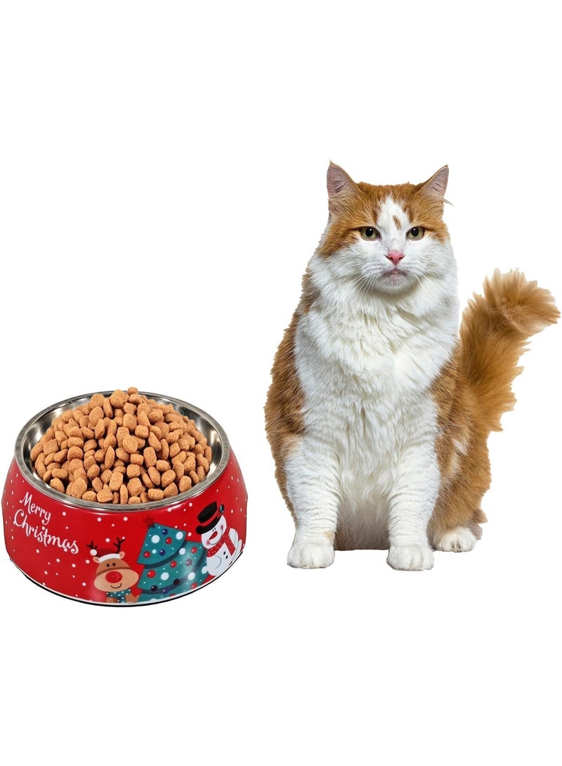 أن ان سي بيتس وعاء طعام للكلاب مع وعاء من الفولاذ المقاوم للصدأ، بنمط عيد الميلاد، وقاعدة غير قابلة للانزلاق، وعاء طعام للحيوانات الأليفة شديد التحمل للسلالات الصغيرة والمتوسطة، مادة متينة وغير سامة، سهل التنظيف 18 سم (أحمر) - Image 1