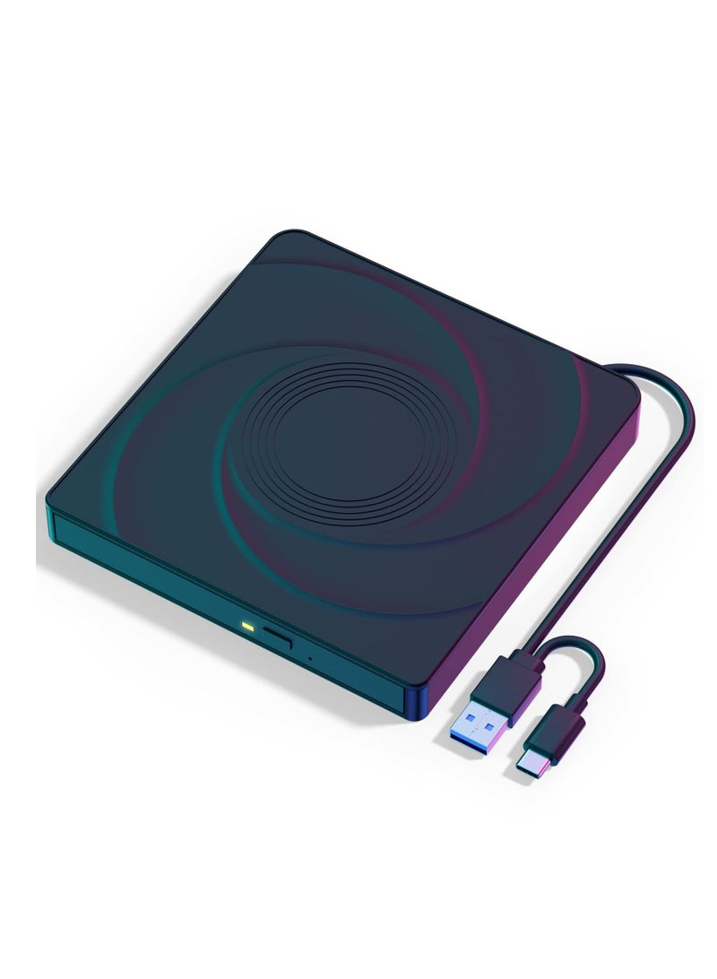 External CD/DVD Drive for Laptop - USB 3.0  Type-C, Portable CD DVD +/-RW Burner Player, Plug and Play, Compatible with Windows 1011, Linux, MacBook PC (Black) - Image 1