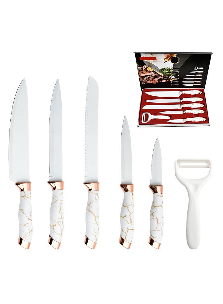 Perfii 6 PCS Kitchen Knife Set Sharp Knives Set Professional Stainless Steel Chef Knife Bread Knife Peeler - Image 1