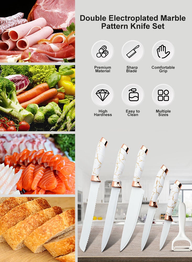 Perfii 6 PCS Kitchen Knife Set Sharp Knives Set Professional Stainless Steel Chef Knife Bread Knife Peeler - Image 5