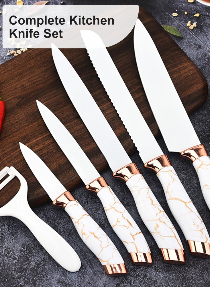 Perfii 6 PCS Kitchen Knife Set Sharp Knives Set Professional Stainless Steel Chef Knife Bread Knife Peeler - Image 4