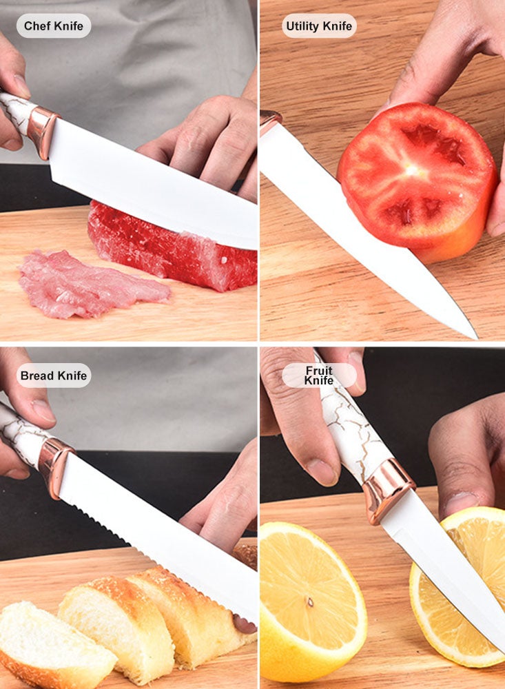 Perfii 6 PCS Kitchen Knife Set Sharp Knives Set Professional Stainless Steel Chef Knife Bread Knife Peeler - Image 2