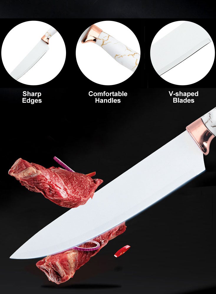 Perfii 6 PCS Kitchen Knife Set Sharp Knives Set Professional Stainless Steel Chef Knife Bread Knife Peeler - Image 3