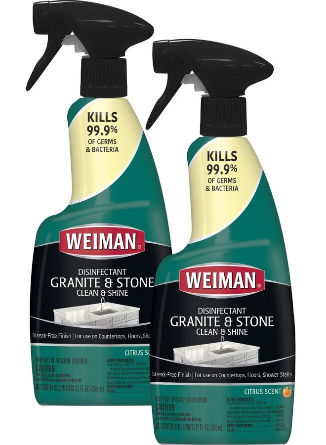 Weiman Disinfectant Granite Daily Clean & Shine - 12 fl oz (2 Pack) Safely Clean Disinfect and Shine Granite Marble Soapstone Quartz Quartzite Slate Limestone Corian Laminate Tile Countertop - Image 1