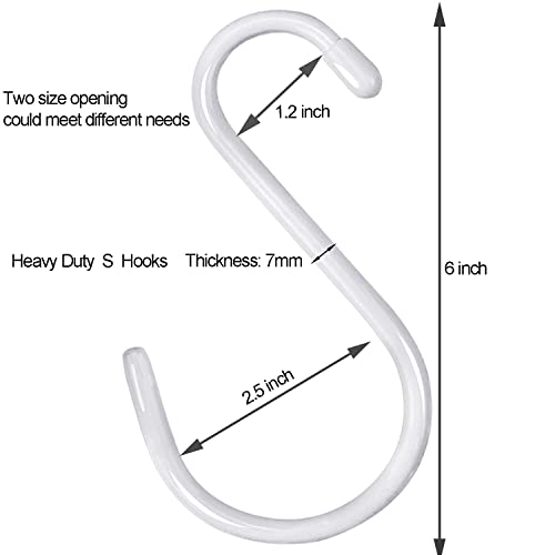 DINGEE 6 inch Non Slip Rubber Coated White S Hook Heavy Duty,6 Pack Large Vinyl Coated S Hooks, Metal S Shaped Hanger Hooks for Hanging Plants Outdoor,Closet Rod,Jeans, Pot Pan Cups Towels Hats - Image 2