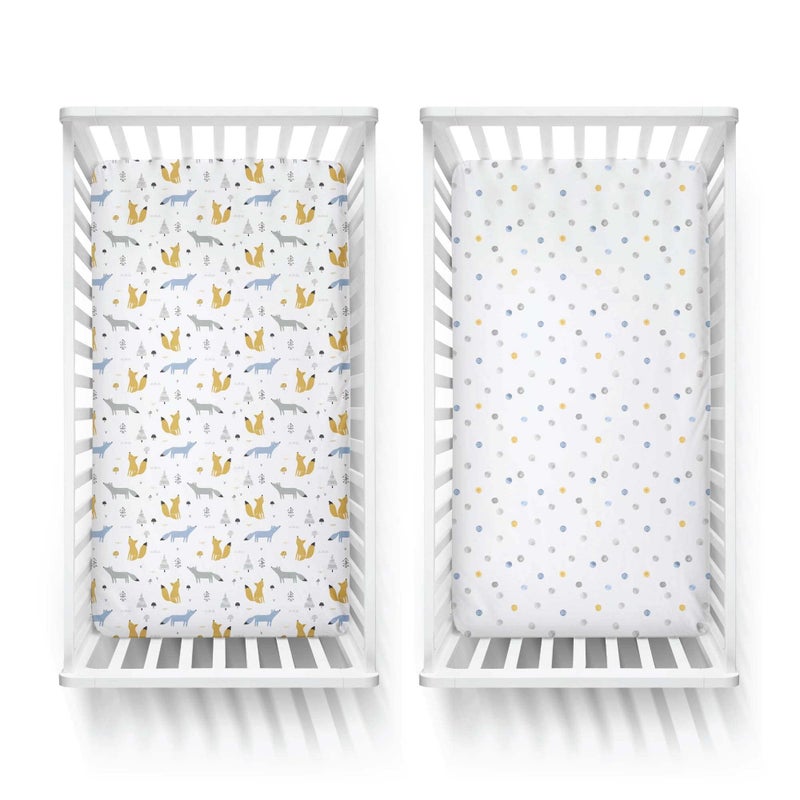 Featherheadâ„¢ 2-Pack Fitted Crib Sheets - 100% Cotton - 52" x 28" x 9" for Standard Crib and Toddler Mattress (Percale Blue Foxes) - Image 3