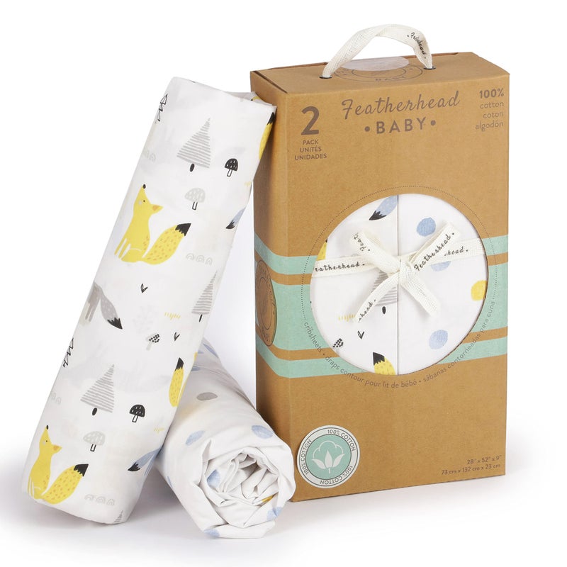 Featherheadâ„¢ 2-Pack Fitted Crib Sheets - 100% Cotton - 52" x 28" x 9" for Standard Crib and Toddler Mattress (Percale Blue Foxes) - Image 4