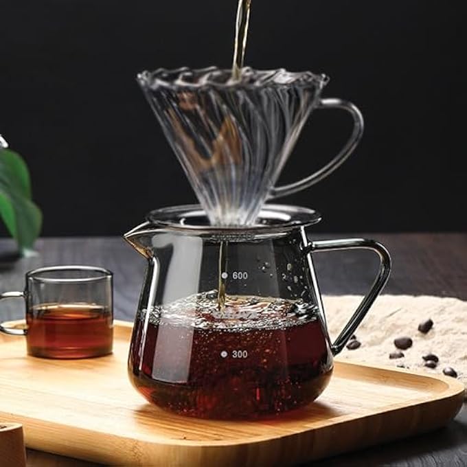 ريحني مجموعة القهوة V60 شفافة مقاومة للحرارة من الزجاج وعرض قهوة بورق الكوب فوق الخدمة، إبريق شاي إبريق بالتنقيط اليدوي، إبريق قهوة، إبريق قهوة، غلاية شفافة V60 سيرفر - Image 4