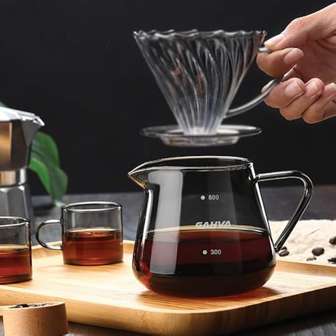 ريحني مجموعة القهوة V60 شفافة مقاومة للحرارة من الزجاج وعرض قهوة بورق الكوب فوق الخدمة، إبريق شاي إبريق بالتنقيط اليدوي، إبريق قهوة، إبريق قهوة، غلاية شفافة V60 سيرفر - Image 3
