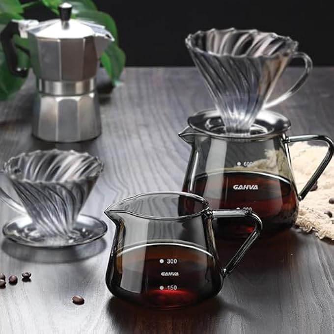 ريحني مجموعة القهوة V60 شفافة مقاومة للحرارة من الزجاج وعرض قهوة بورق الكوب فوق الخدمة، إبريق شاي إبريق بالتنقيط اليدوي، إبريق قهوة، إبريق قهوة، غلاية شفافة V60 سيرفر - Image 5