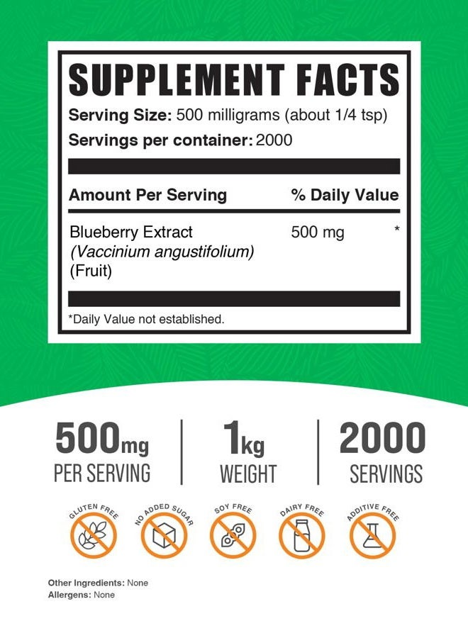 .com Blueberry Extract Powder - Blueberry Extract Supplement, Wild Blueberry Extract - Vegan & Gluten Free, 500mg per Serving, 1kg (2.2 lbs) (Pack of 1)