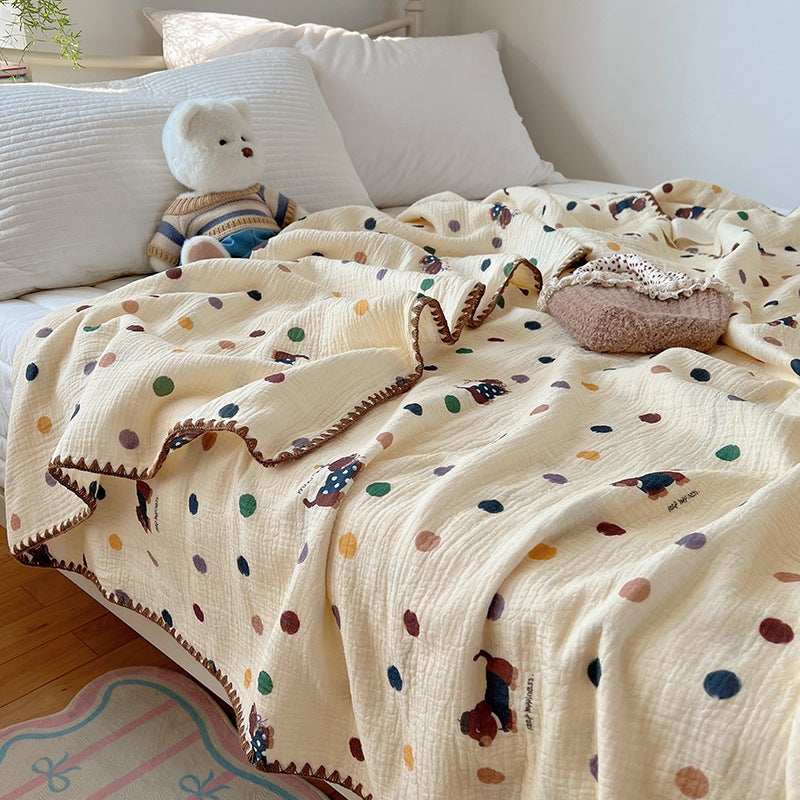 Class A Maternal and Infant Grade Cotton Wrinkle Yarn Blanket Multifunctional Summer Blanket Baby Blanket Bath Towel Office Nap Wave Dot Dog 