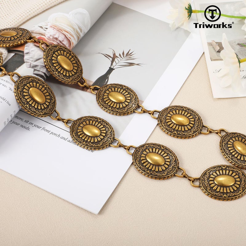 TRIWORKS Western Concho Belt for Women â€“ Gold Chain Cowgirl Boho Belt for Dresses, Jeans & Country Concerts - Image 5
