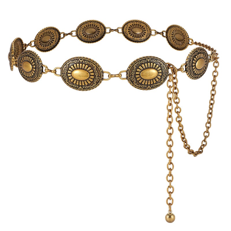 TRIWORKS Western Concho Belt for Women â€“ Gold Chain Cowgirl Boho Belt for Dresses, Jeans & Country Concerts - Image 1