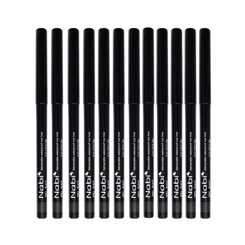 Nabi Retractable Waterproof Eyeliner Pencil â€“ 12â€‘Pack Smudgeâ€‘Proof, Longâ€‘Lasting & Hypoallergenic Professional Makeup Eyeliner for Sensitive Eyes - Image 3