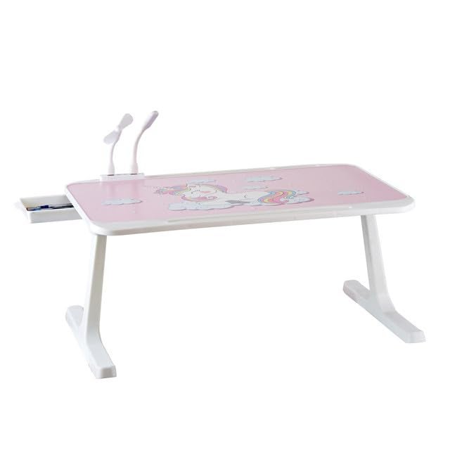 Tarkan USB Laptop Table for Bed, Foldable Study Desk for Kids, with Drawer, LED Light, Fan, Type C Cable, Work from Home Stand (Unicorn) - Image 5