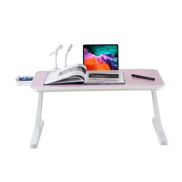 Tarkan USB Laptop Table for Bed, Foldable Study Desk for Kids, with Drawer, LED Light, Fan, Type C Cable, Work from Home Stand (Unicorn) - Image 2