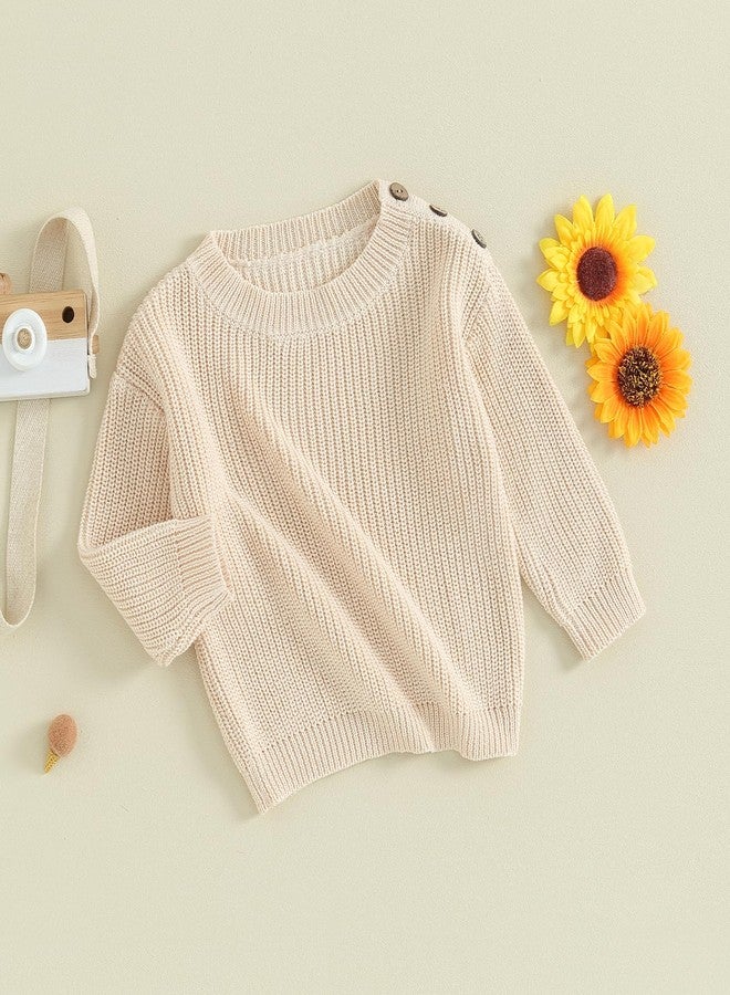 FOMOYUU Newborn Toddler Baby Boys Girls Pullover Sweater Cotton Knit Button Closure Fall Winter Clothes Outfit (Cream White, 0-3 Months) - Image 3