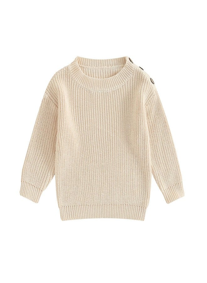 FOMOYUU Newborn Toddler Baby Boys Girls Pullover Sweater Cotton Knit Button Closure Fall Winter Clothes Outfit (Cream White, 0-3 Months) - Image 1