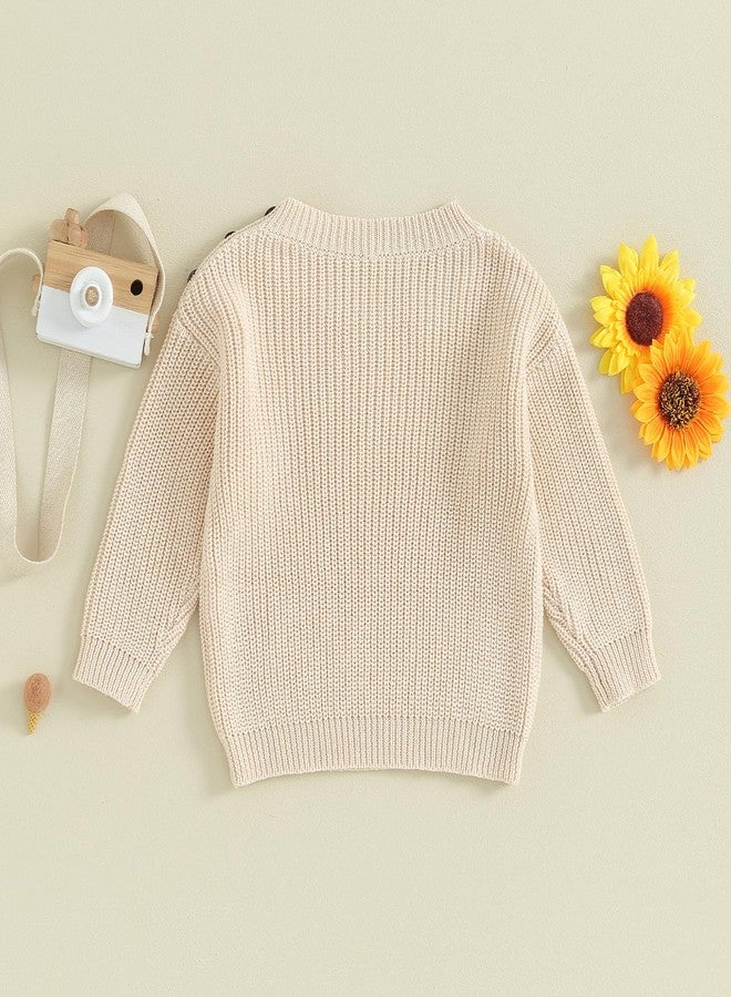 FOMOYUU Newborn Toddler Baby Boys Girls Pullover Sweater Cotton Knit Button Closure Fall Winter Clothes Outfit (Cream White, 0-3 Months) - Image 4